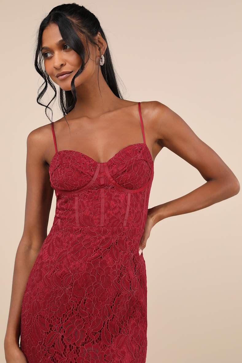 Found Your Love Wine Red Lace Sleeveless Trumpet Midi Dress