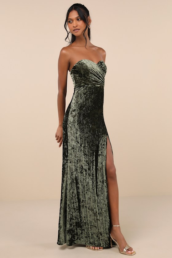 Lulus Velvet Strapless Maxi Emerald ドレス Emerald Green Velvet Dress - Strapless Dress - Bustier Maxi