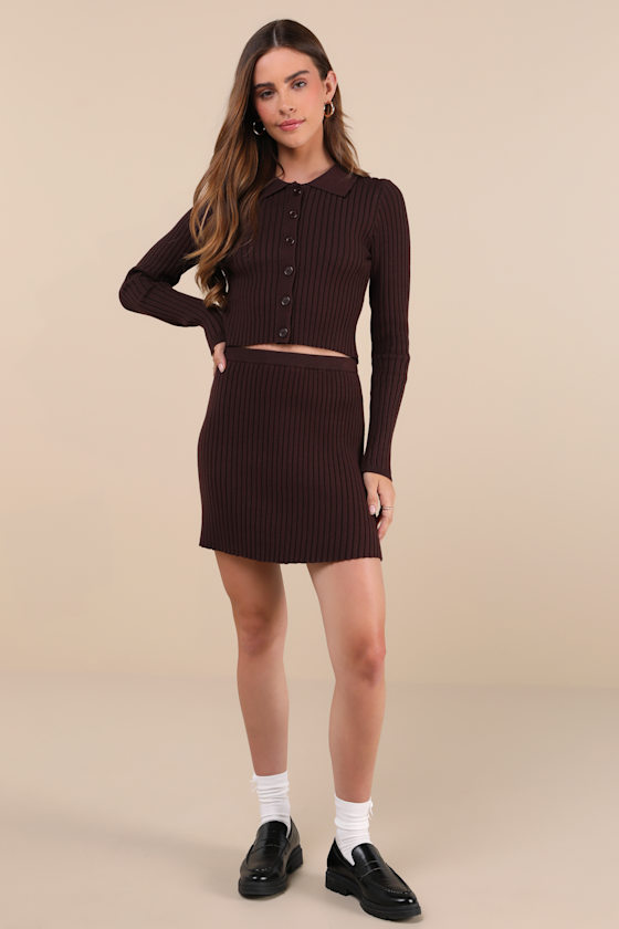 Lulus Too Perfect Dark Brown Collared Two-piece Sweater Mini Dress In Brown