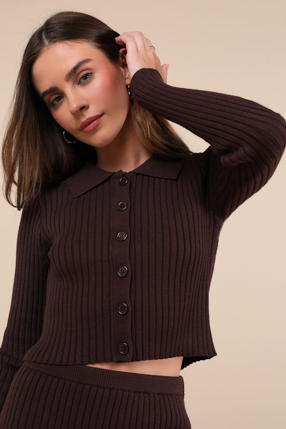 Lulus Too Perfect Dark Brown Collared Two-piece Sweater Mini Dress In Brown