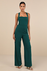Glamorous Dedication Dark Green Sleeveless Wide-Length Jumpsuit 2