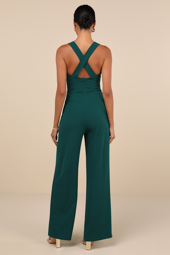 Lulus Glamorous Dedication Dark Green Sleeveless Wide-length Jumpsuit In Dark Green