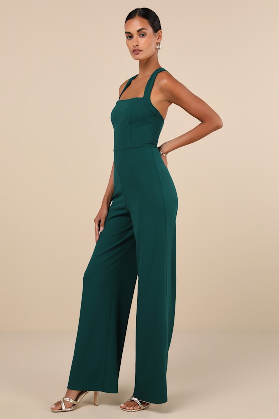 Lulus Glamorous Dedication Dark Green Sleeveless Wide-length Jumpsuit In Dark Green