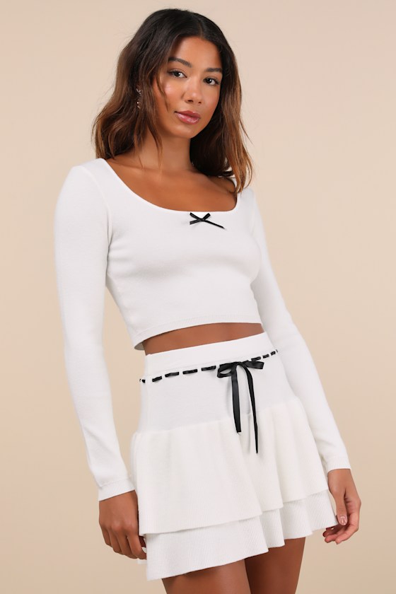 Ever So Charmed Ivory Bow Tiered Two-Piece Mini Sweater Dress 5