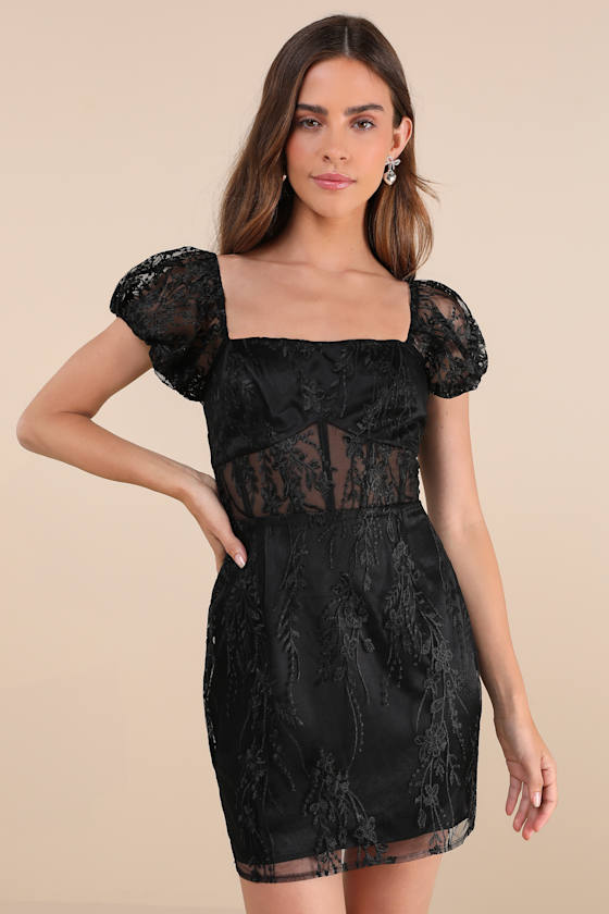 Seriously Cute Black Embroidered Mesh Puff Sleeve Mini Dress 4