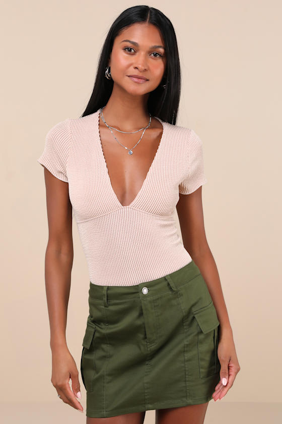 Stylish Appeal Cream Textured Short Sleeve Top 2