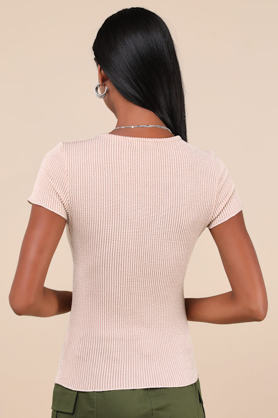 Stylish Appeal Cream Textured Short Sleeve Top 3