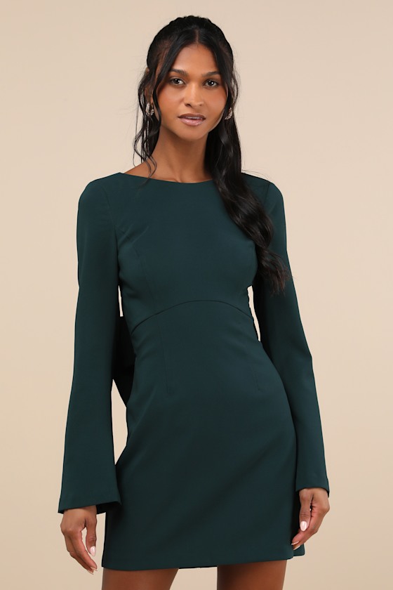 Elegant Cutie Emerald Bow Long Sleeve Backless Mini Dress 4