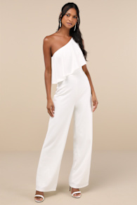 Flawless Vibes White One-Shoulder Tiered Wide-Leg Jumpsuit 2