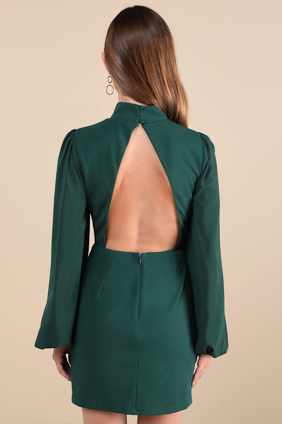Lulus Exceptionally Flirty Green Long Sleeve Backless Mini Dress In Green