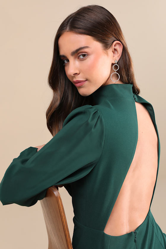 Exceptionally Flirty Green Long Sleeve Backless Mini Dress