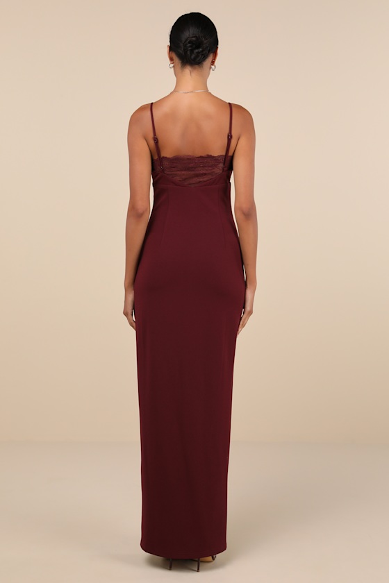 Lulus Exceptional Stunner Plum Purple Lace Twist-front Maxi Dress In Plum Purple