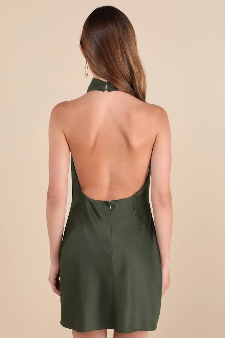 slim fit dress slacks Salazar Halter Neck Maxi Dress in Satin Dark Olive main image 0