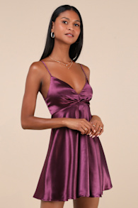 Happily Yours Plum Purple Satin Skater Mini Dress 3