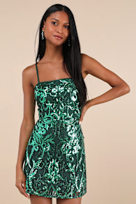 Divine Energy Emerald Sequin Lace-Up A-line Mini Dress