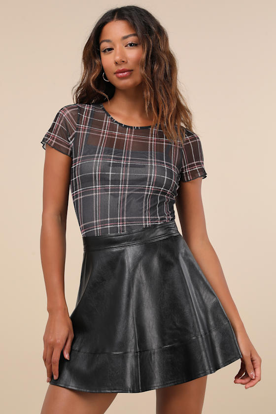 Lulus Modish Cutie Black Vegan Leather High-rise Skater Mini Skirt In Black