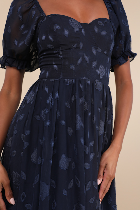 Lulus Phenomenal Sweetness Navy Floral Burnout Bustier Maxi Dress In Navy