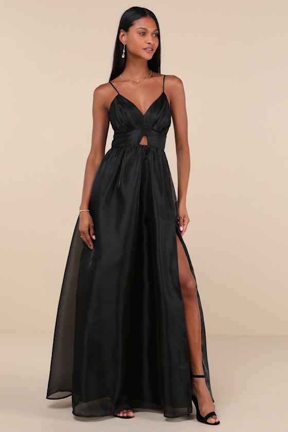 Authentic Glamour Black Organza Sleeveless Cutout Maxi Dress 2
