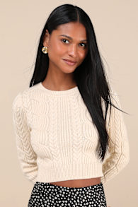 Cuddly Contentment Cream Cable Knit Cropped Sweater 4
