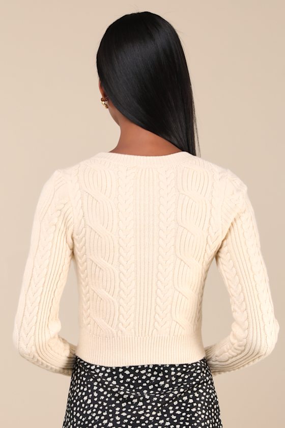 Cuddly Contentment Cream Cable Knit Cropped Sweater 3