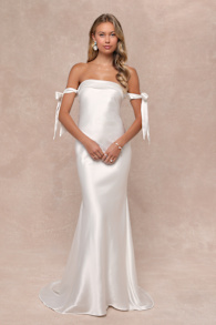 Eternally Loved White Cutout Satin Off-the-Shoulder Maxi Dress 1
