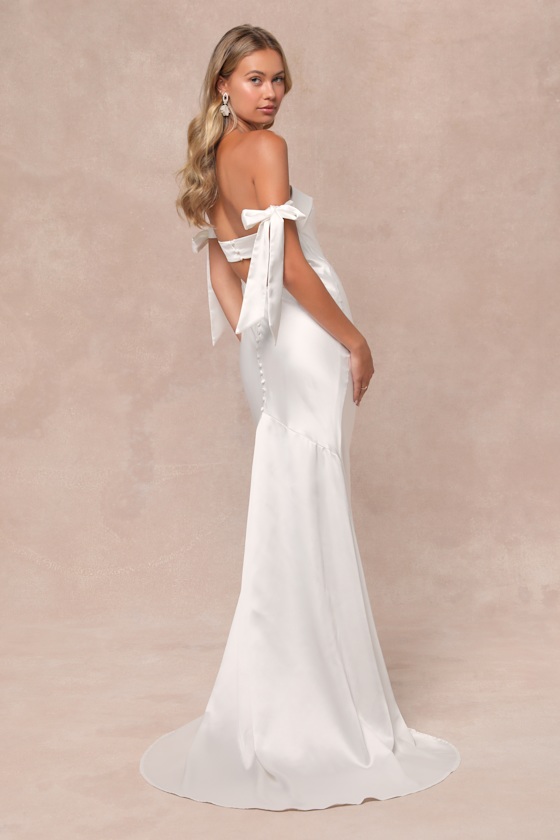 Eternally Loved White Cutout Satin Off-the-Shoulder Maxi Dress 4