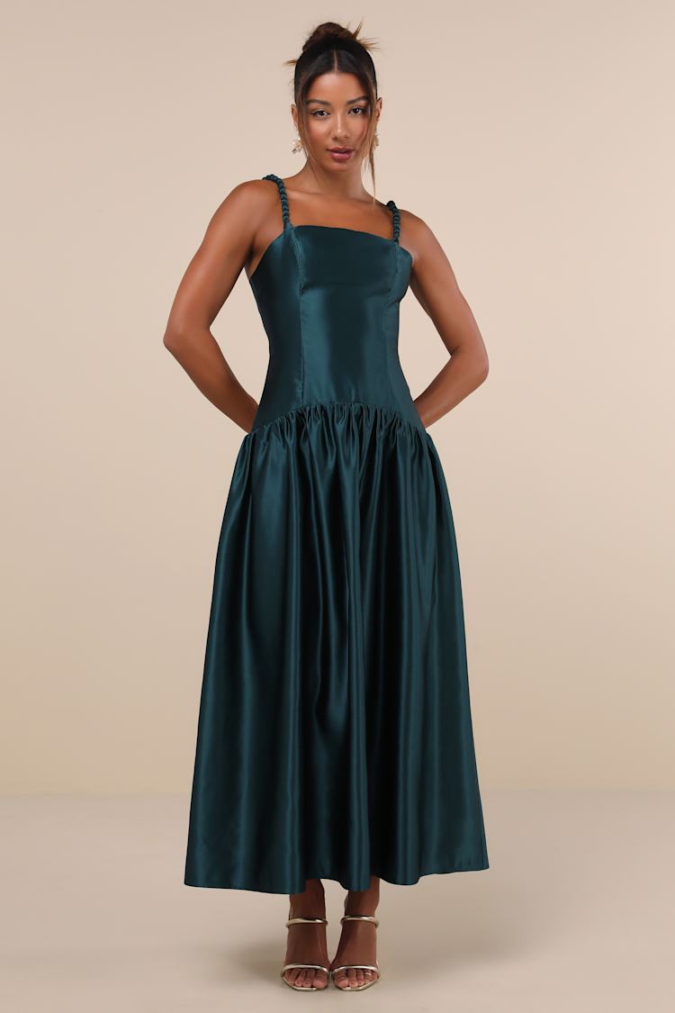 Modern Adoration Emerald Satin Backless Lace-Up Maxi Dress