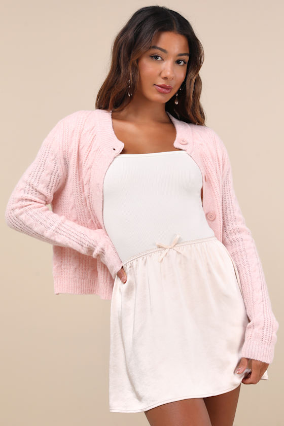 Delicate Aesthetic Cream Satin Bow Mini Skirt 1