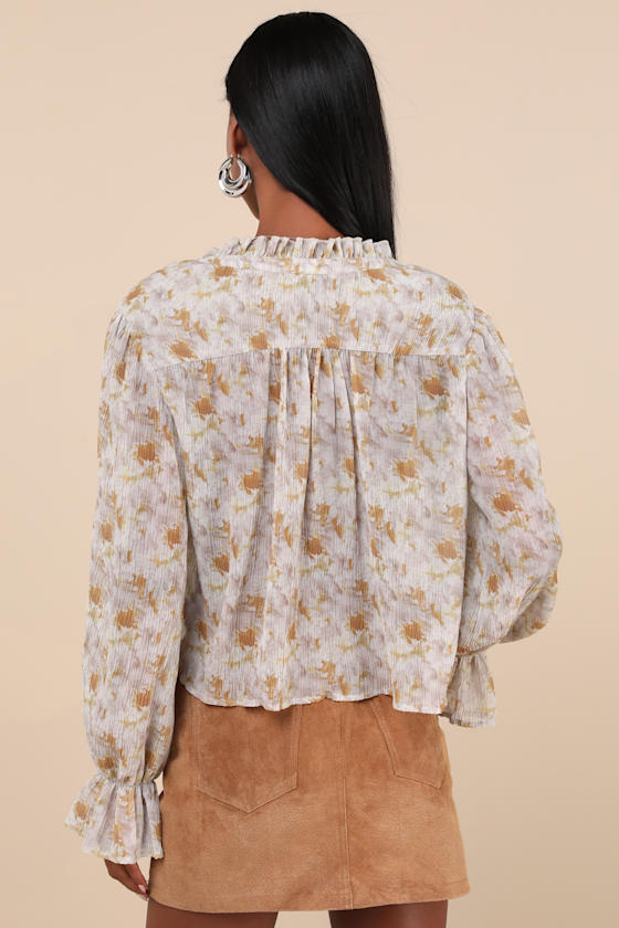 Keep Things Classy Taupe Abstract Button-Up Long Sleeve Top 2