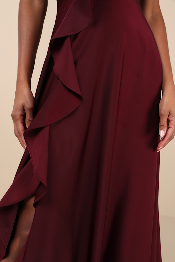 Lulus Stylish Grace Dark Plum Backless Lace-up Ruffled Maxi Dress In Purple