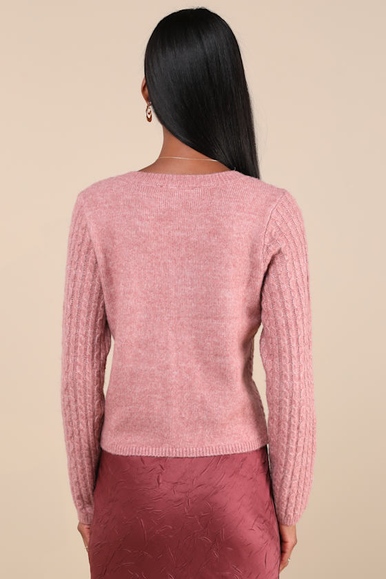 Classically Comfy Heathered Pink Cable Knit Cardigan 2
