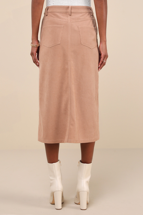 Lulus Refreshing Romance Tan Corduroy Midi Skirt In Tan