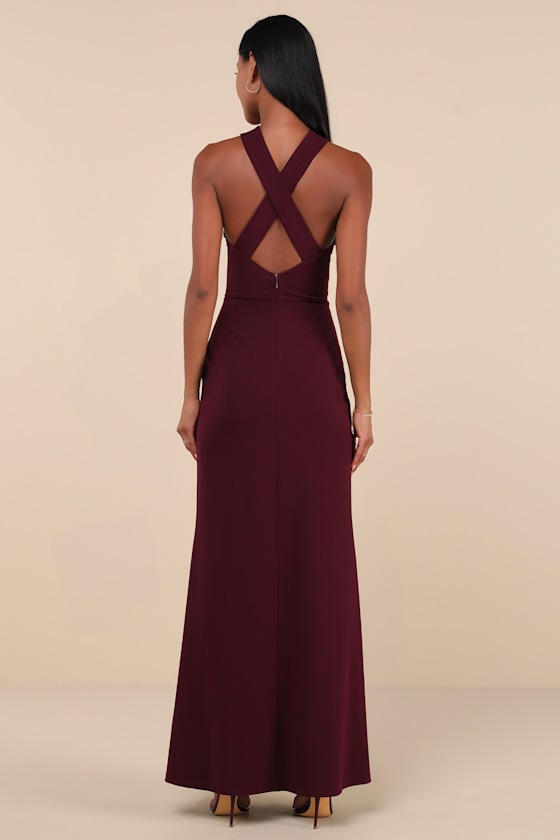 Lulus Keep You Enchanted Dark Purple Cutout Halter Mermaid Maxi Dress In Purple