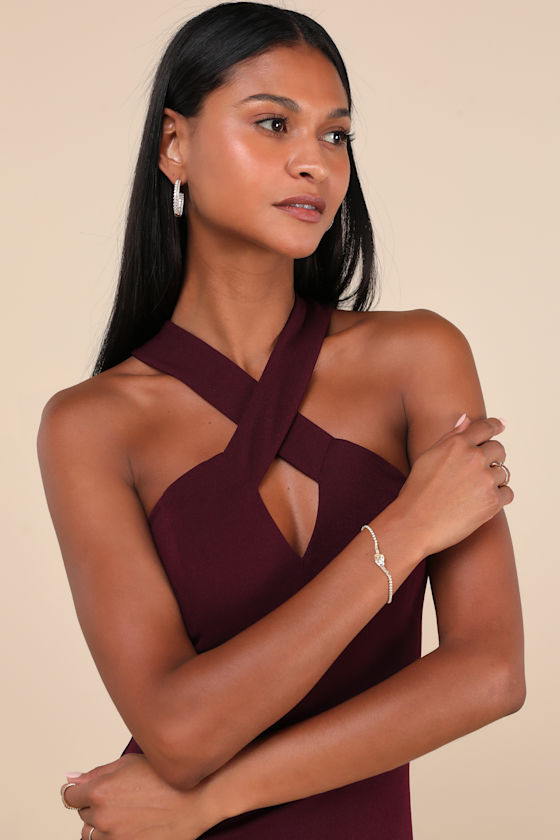 Lulus Keep You Enchanted Dark Purple Cutout Halter Mermaid Maxi Dress In Purple