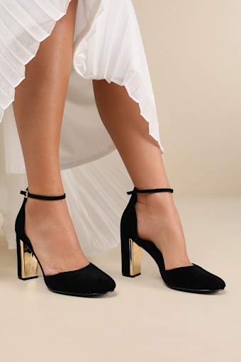 Laura Black Velvet Ankle Strap Heels 6