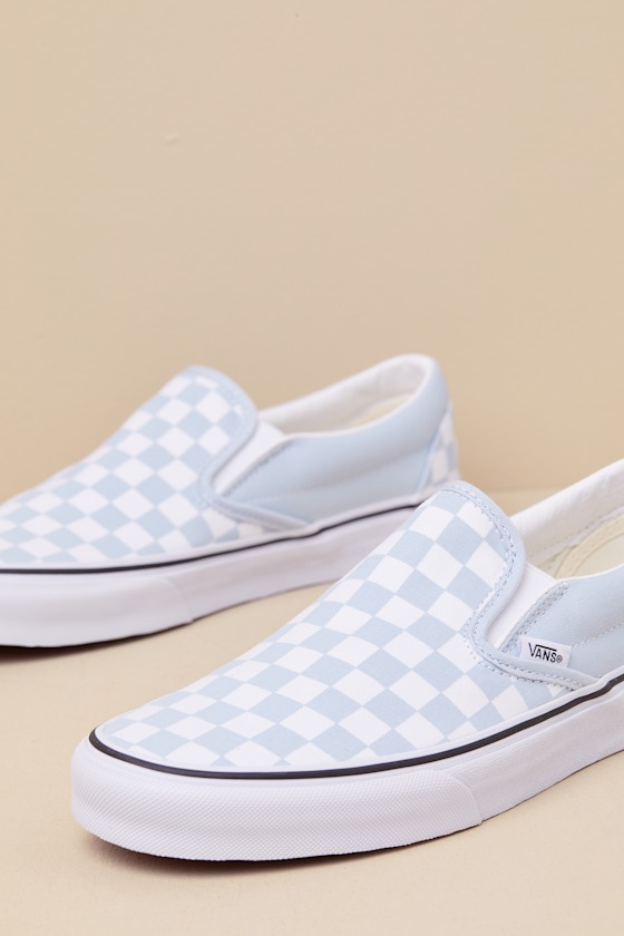 Classic Baby Blue & White Checkerboard Slip-On Sneakers 3