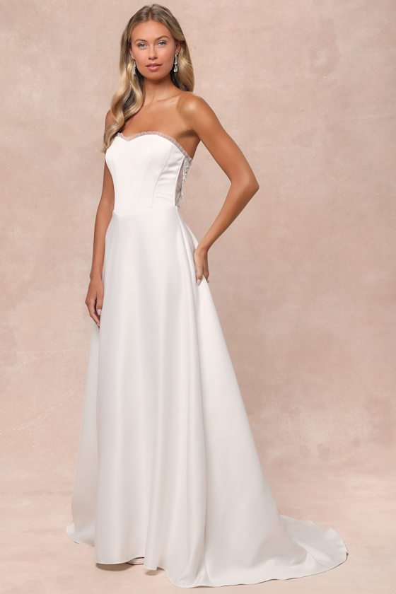 Lulus Eternal Gratitude White Floral Embroidered Strapless Maxi Dress In White