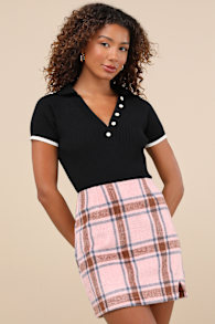 Spence Pink Plaid Mini Skirt 2