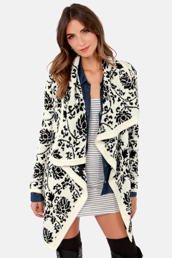 printed cardigan sweater