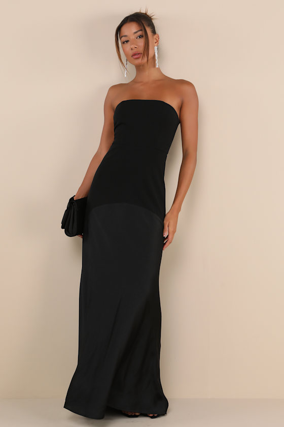 Black Dress - Strapless Maxi Dress - Mixed Media Dress - Lulus