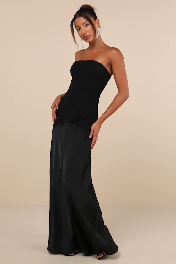 LULUS COMPELLING STYLE BLACK STRAPLESS A-LINE MAXI DRESS