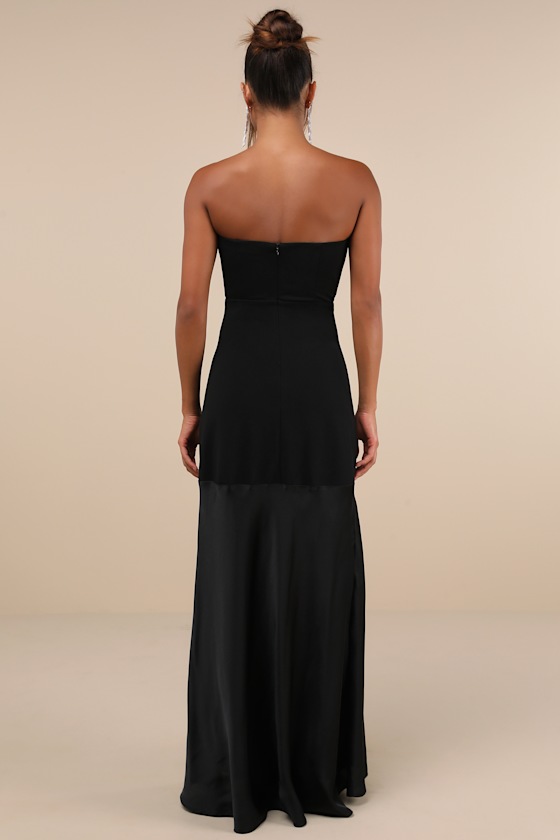 LULUS COMPELLING STYLE BLACK STRAPLESS A-LINE MAXI DRESS