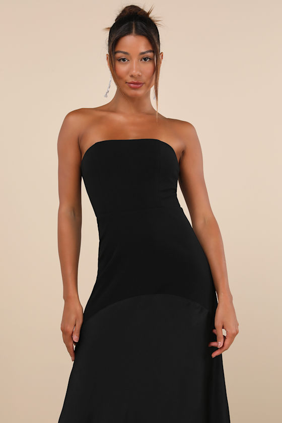 LULUS COMPELLING STYLE BLACK STRAPLESS A-LINE MAXI DRESS