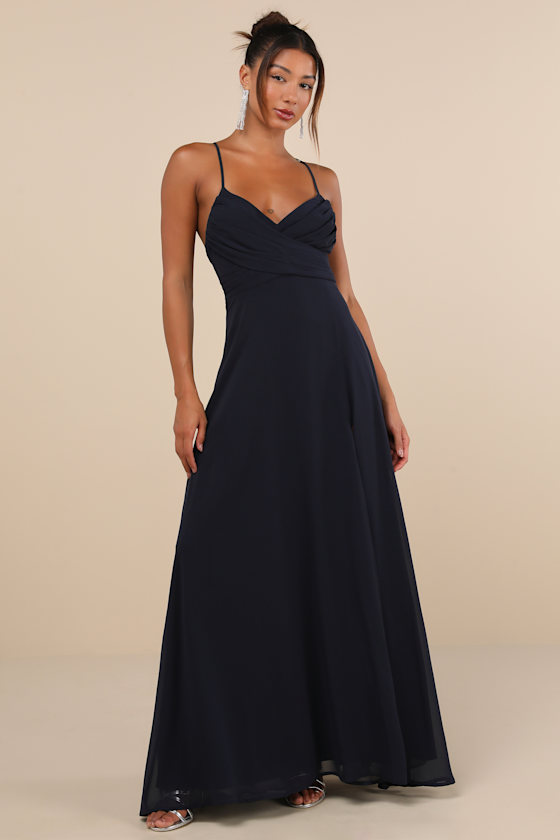 Event Ready Navy Blue Backless Lace-Up Maxi Dress 1