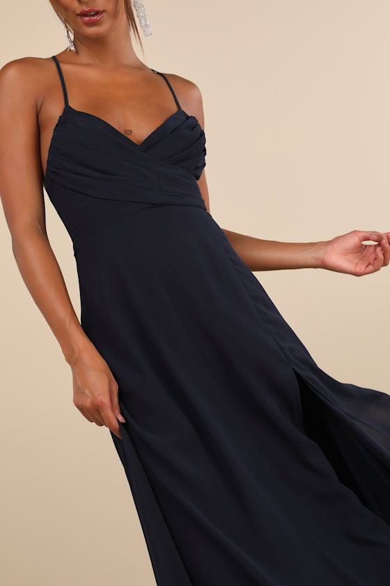 Lulus Event Ready Navy Blue Backless Lace-up Maxi Dress In Navy Blue