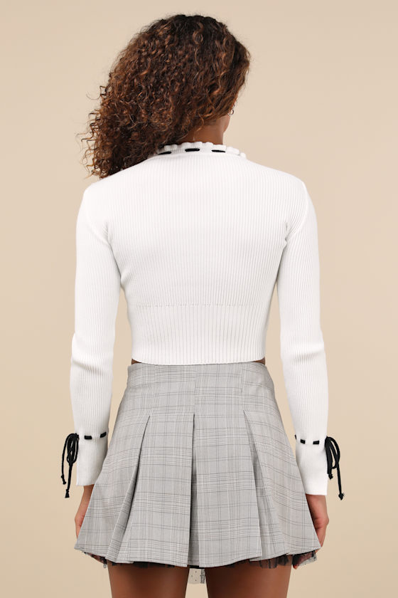 Adorable Scholar Grey Plaid Mesh Ruffled Bow Mini Skirt 6