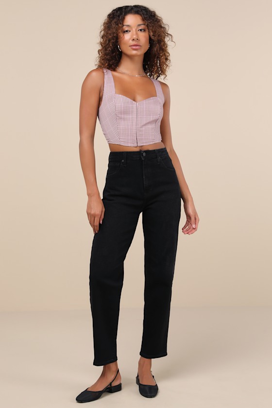 Just Black Authentic Vibes Washed Black High-rise Tapered Barrel Jeans In Black