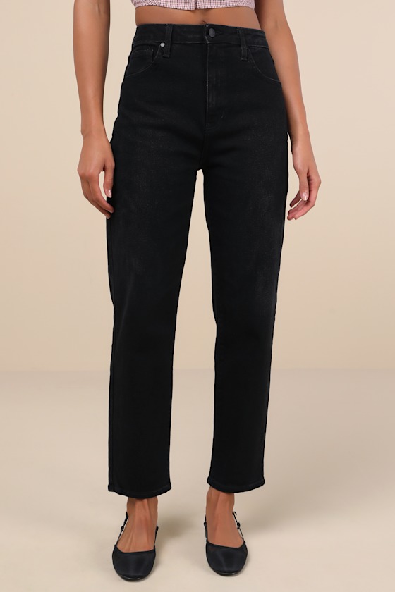 Just Black Authentic Vibes Washed Black High-rise Tapered Barrel Jeans In Black