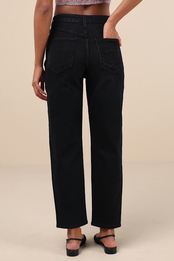 Just Black Authentic Vibes Washed Black High-rise Tapered Barrel Jeans In Black