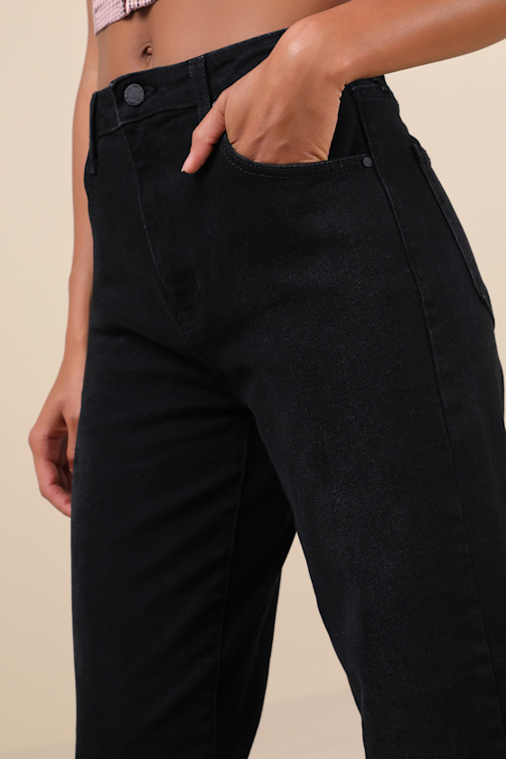 Just Black Authentic Vibes Washed Black High-rise Tapered Barrel Jeans In Black